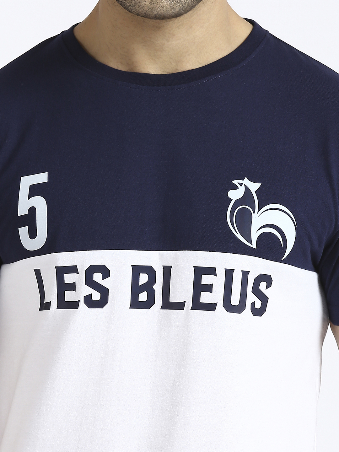 France Men Navy Blue and White Colourblocked Round Neck Half Sleeves Cotton T-Shirt (5)