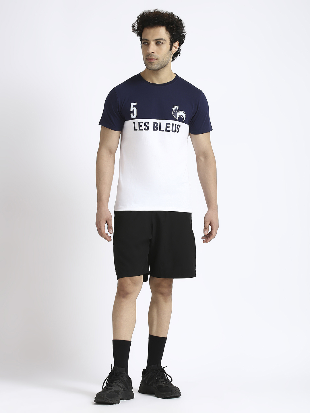 France Men Navy Blue and White Colourblocked Round Neck Half Sleeves Cotton T-Shirt (6)