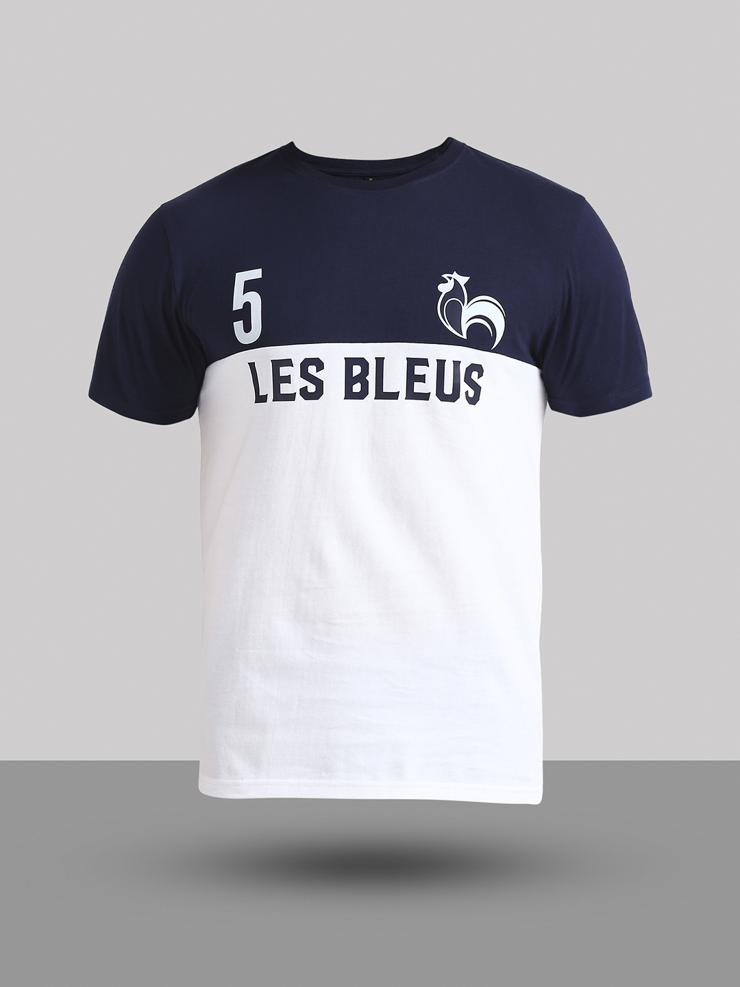 France Men Navy Blue and White Colourblocked Round Neck Half Sleeves Cotton T-Shirt (8)