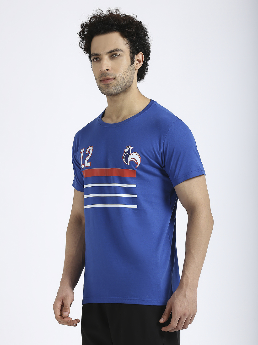France Men Royal Blue Graphic Printed Round Neck Half Sleeves Cotton T-Shirt (2)