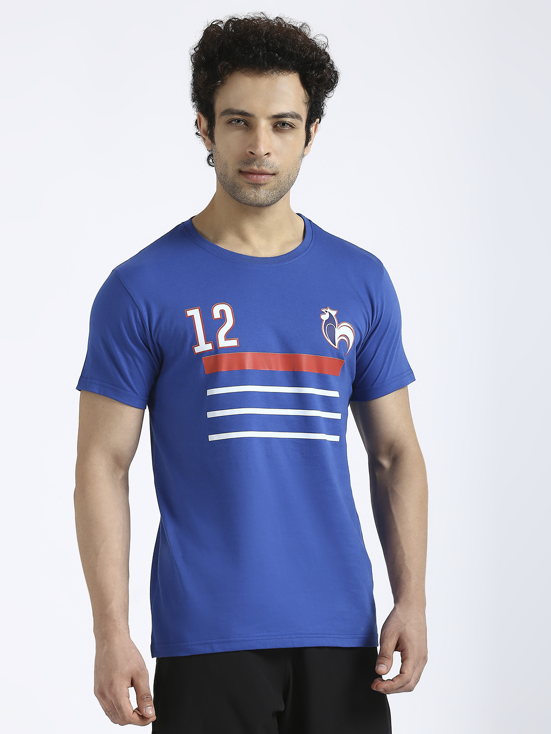 France Men Royal Blue Graphic Printed Round Neck Half Sleeves Cotton T-Shirt (3)