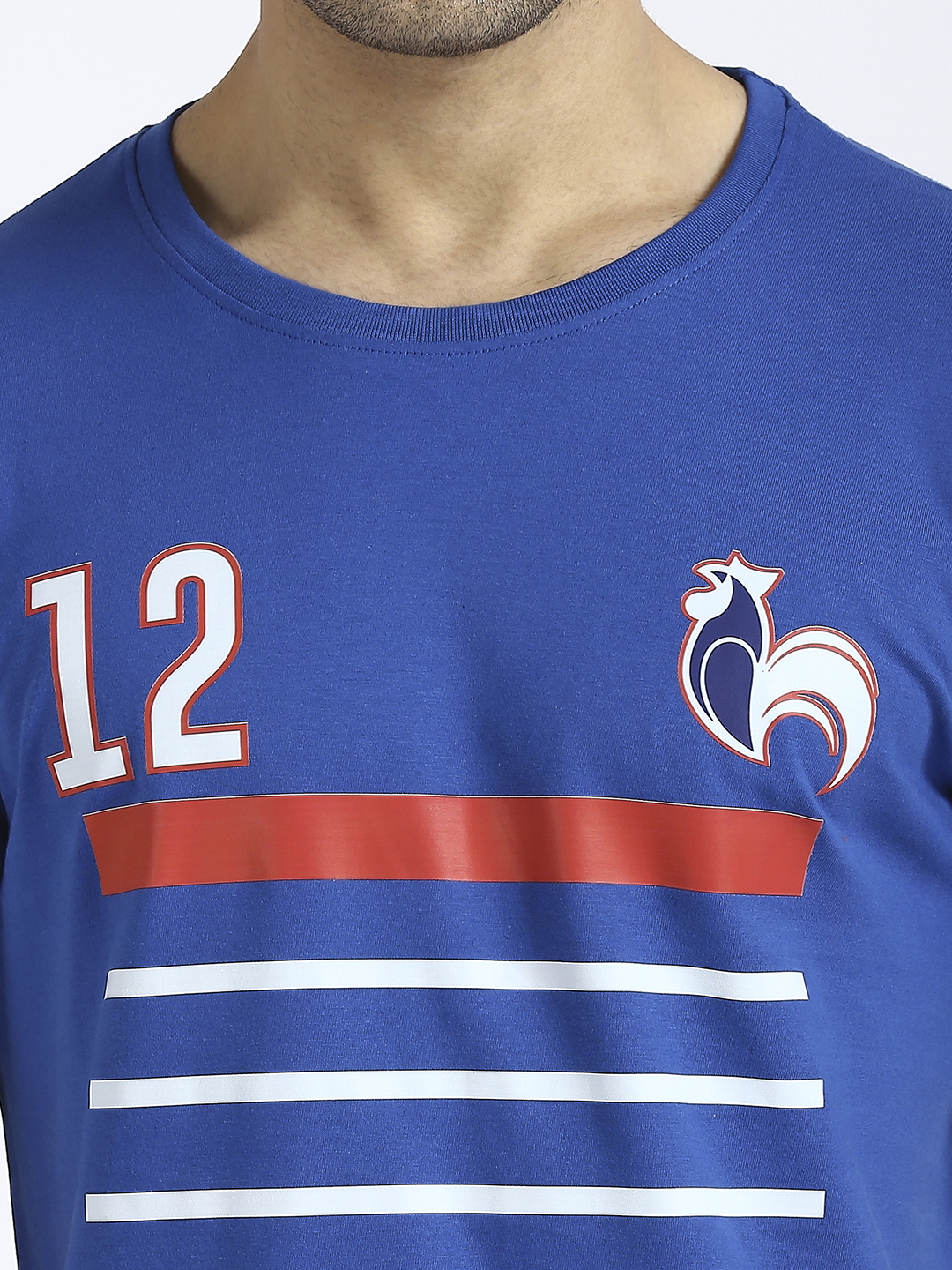 France Men Royal Blue Graphic Printed Round Neck Half Sleeves Cotton T-Shirt (5)