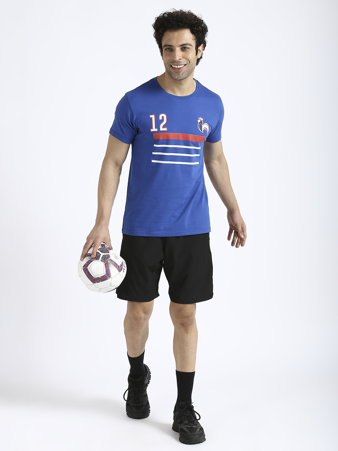 France Men Royal Blue Graphic Printed Round Neck Half Sleeves Cotton T-Shirt (7)