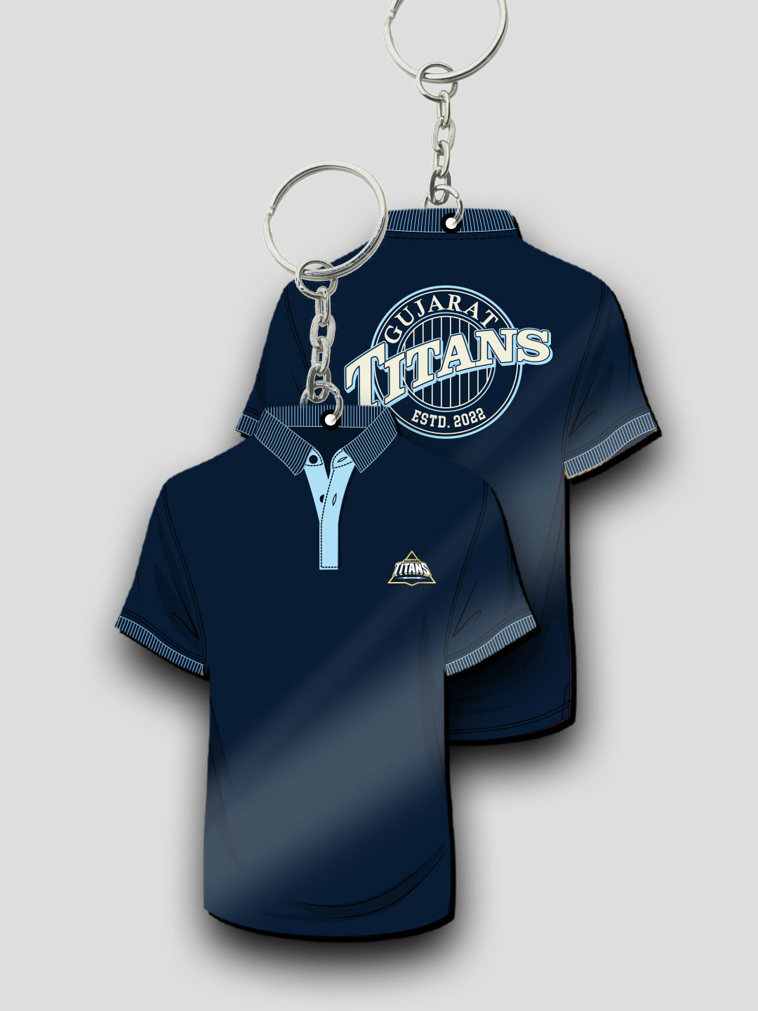Gujarat Titans Navy Blue T-Shirt Titans Keychain Lightweight MDF For Car,Bike,Office (Pack of 1) (3)
