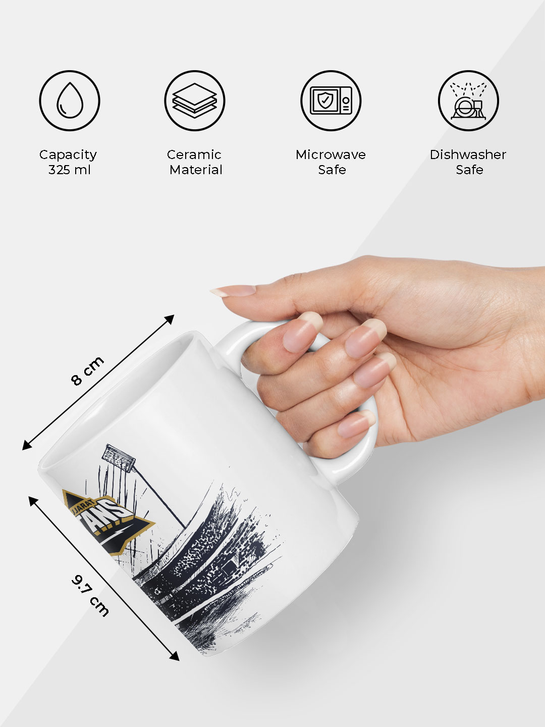 Gujarat Titans Ceramic Glossy Printed Mug, Microwave and Dishwasher Safe, Tea and Coffee Mug - 325 ml (White & Blue) - P (7)