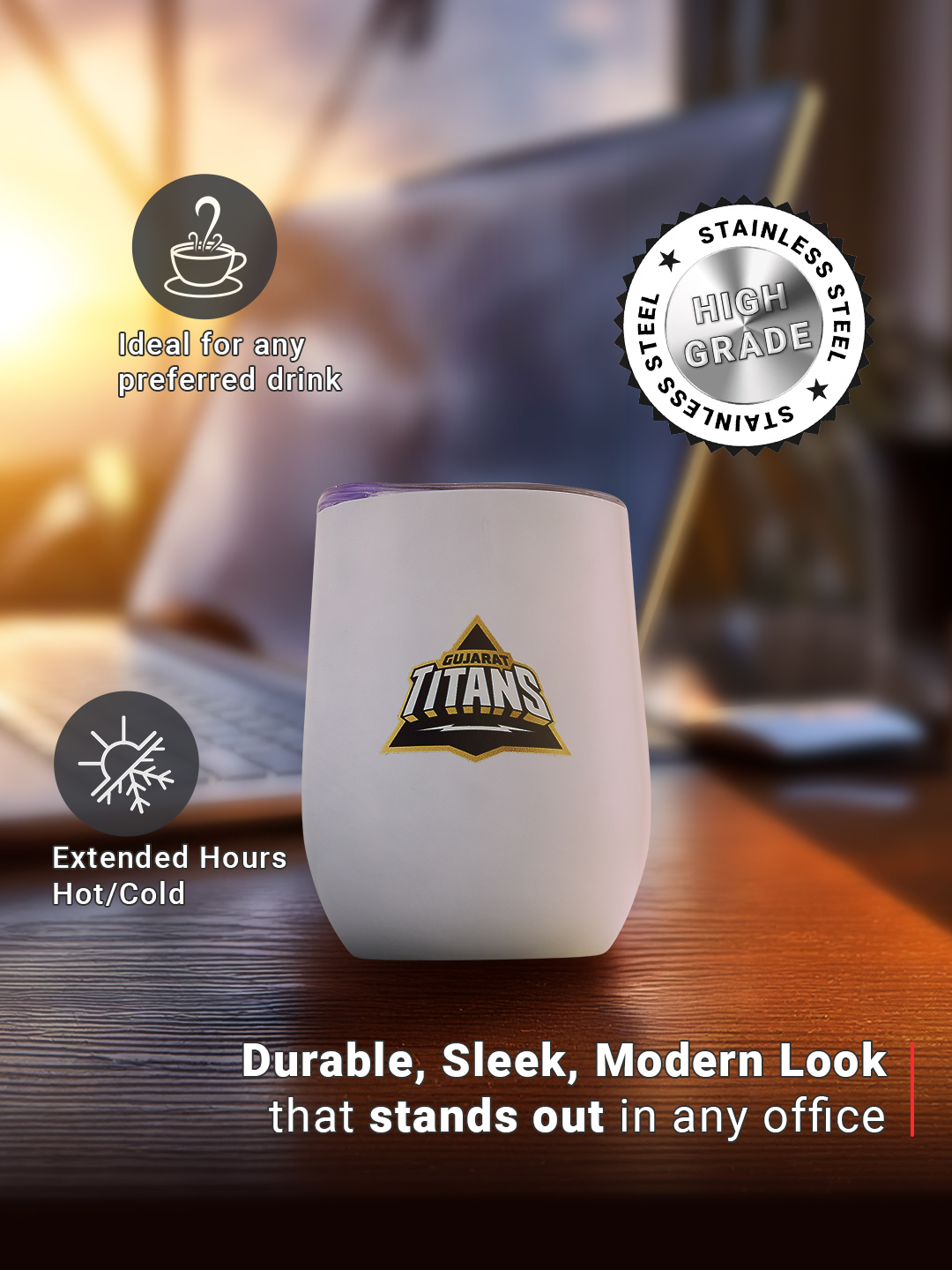 Gujarat Titans Double Walled, Vacuum Insulated, Hot and Cold Beverages, Stainless Steel Tumbler - 250 ml (White) (5)