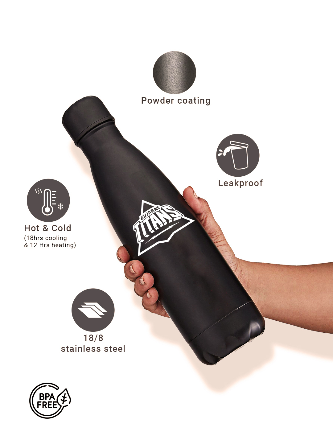 Gujarat Titans Double Walled, Vacuum Insulated, Thermosteel Hot and Cold, Rust Proof, Leak-Proof, Stainless Steel Matte  (3)
