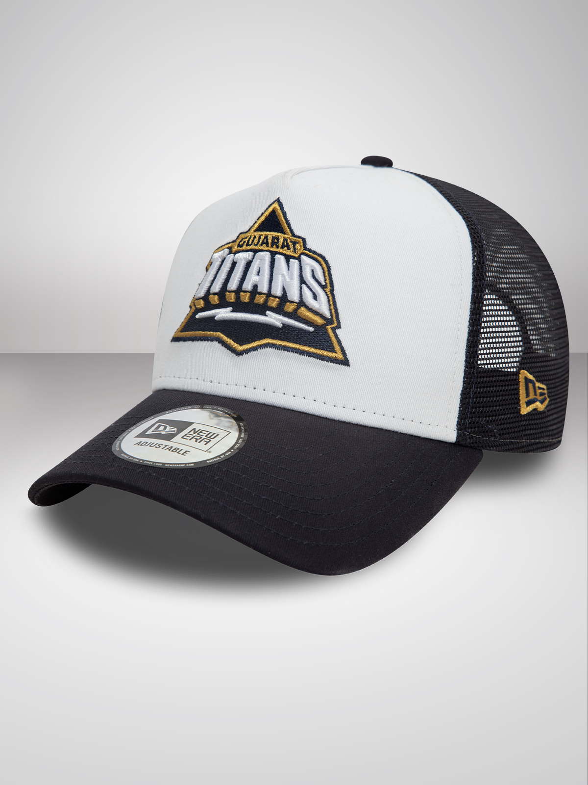 Gujarat Titans Gold Embroidered White and Navy Blue Printed Trucker Caps
