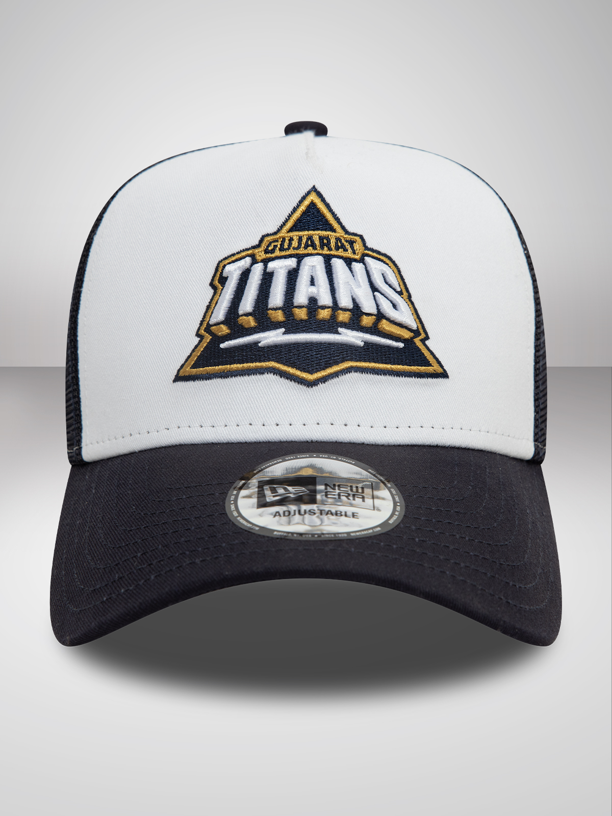 Gujarat Titans Gold Embroidered White and Navy Blue Printed Trucker Caps (2)