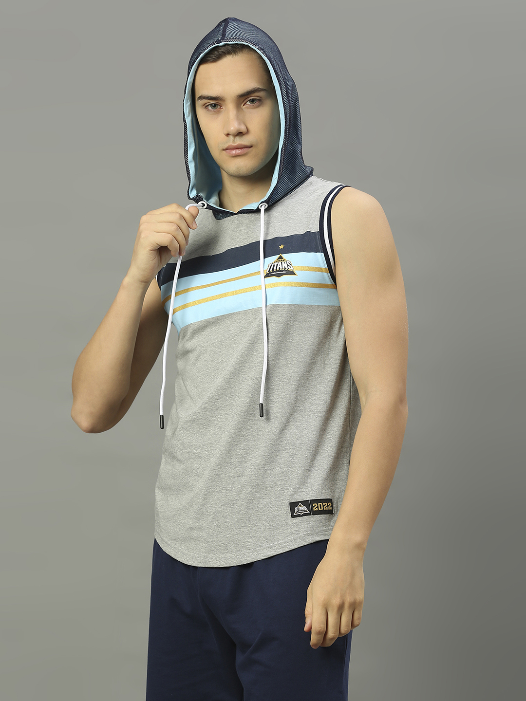 Gujarat Titans GT Official Mens Grey Printed Hooded Vest: Customised With Your Name By FanCode (5)