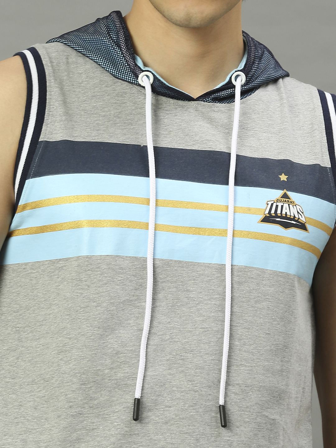 Gujarat Titans GT Official Mens Grey Printed Hooded Vest: Customised With Your Name By FanCode (7)