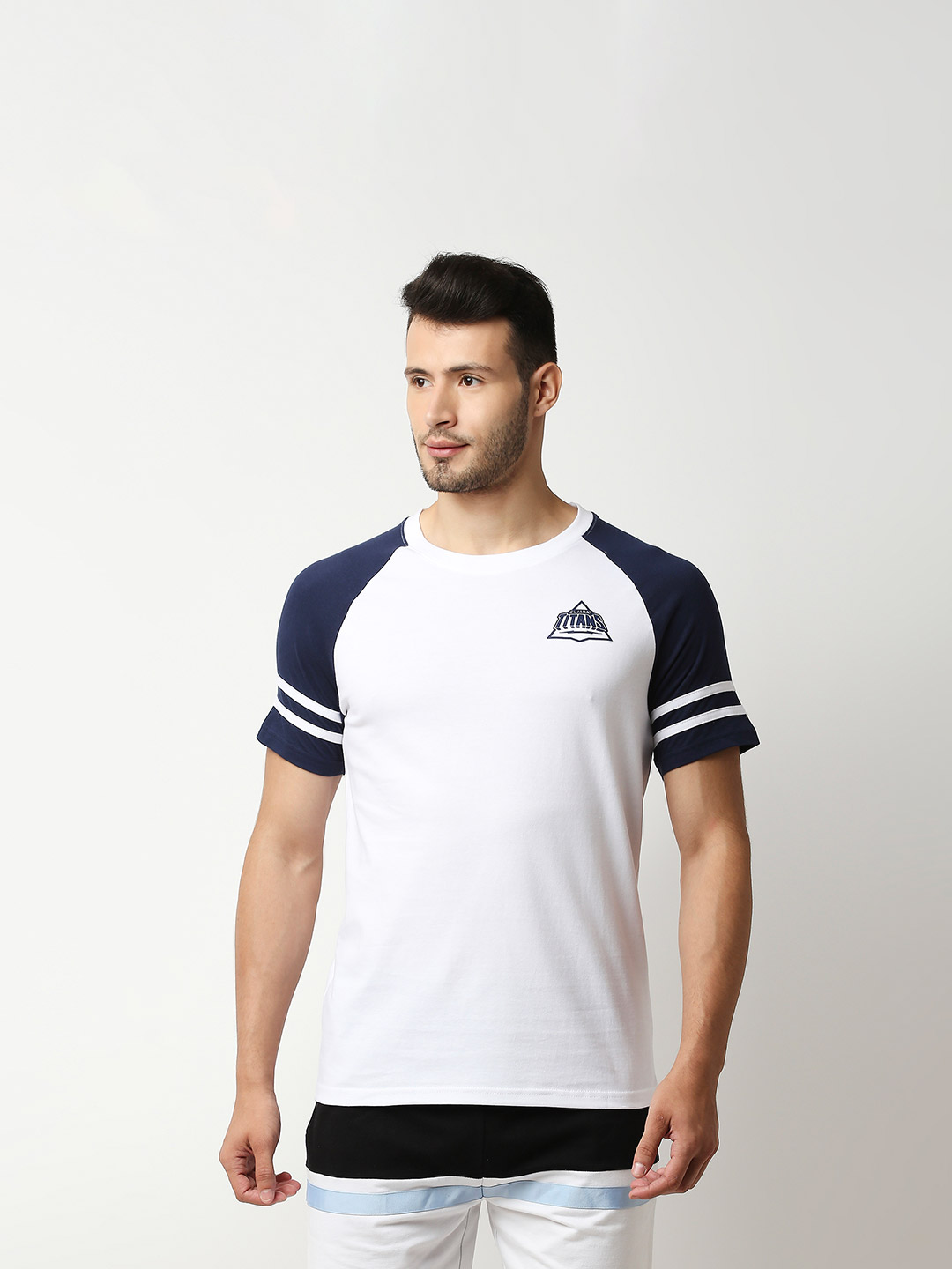 Gujarat Titans Gujarat Titans Mens Raglon T-Shirt  White and Navy (1)
