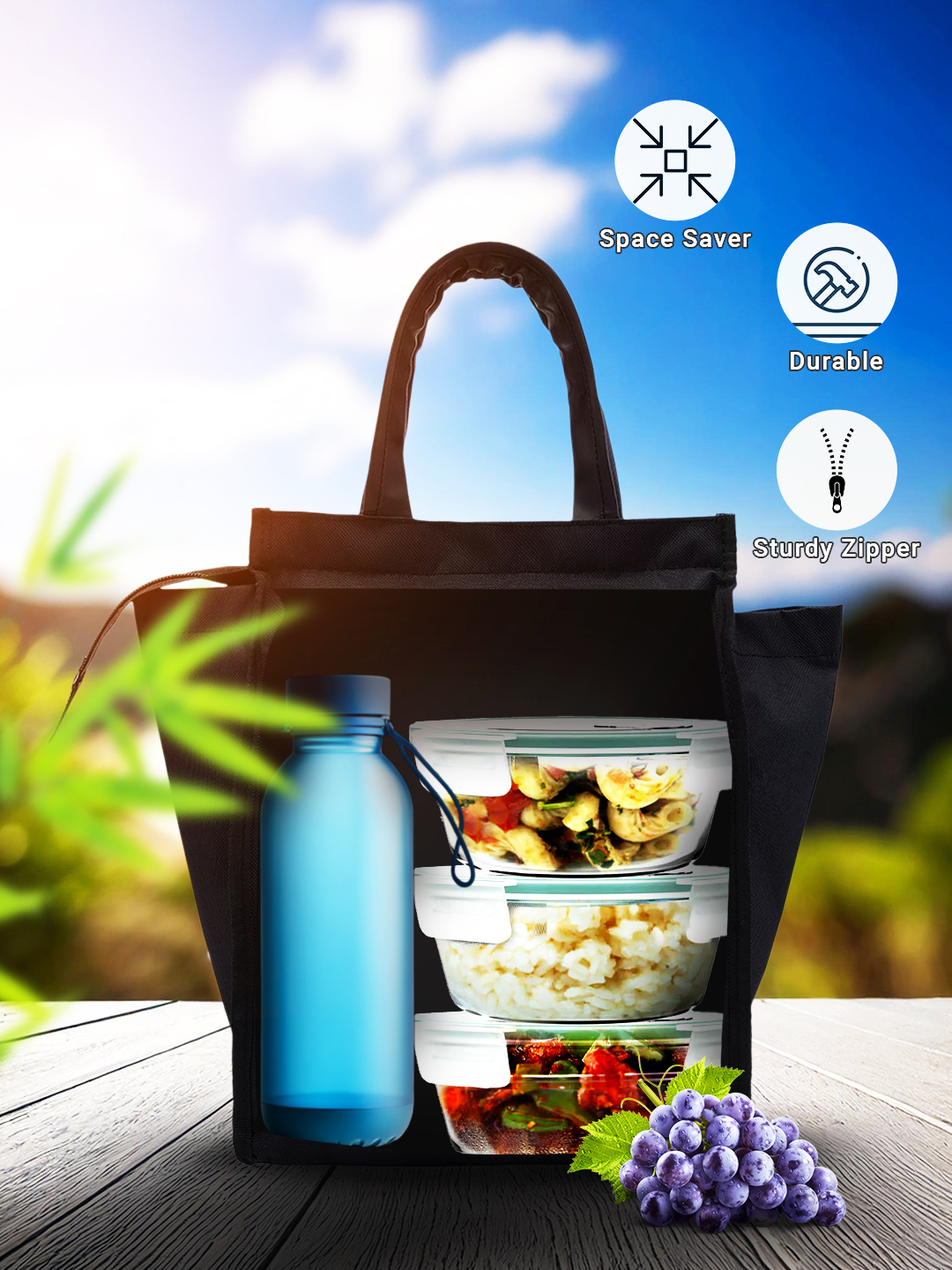Gujarat Titans Insulated Lunch Bag for Men and Women with Canvas Fabric Zip Closure Multipurpose Bag (Black) (5)