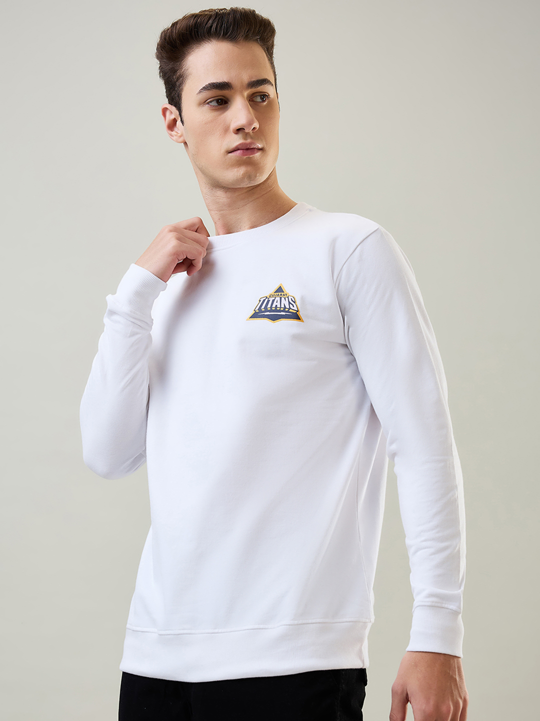 Gujarat Titans Men White Logo Printed Full Sleeves Round Neck Cotton Sweatshirt  (4)