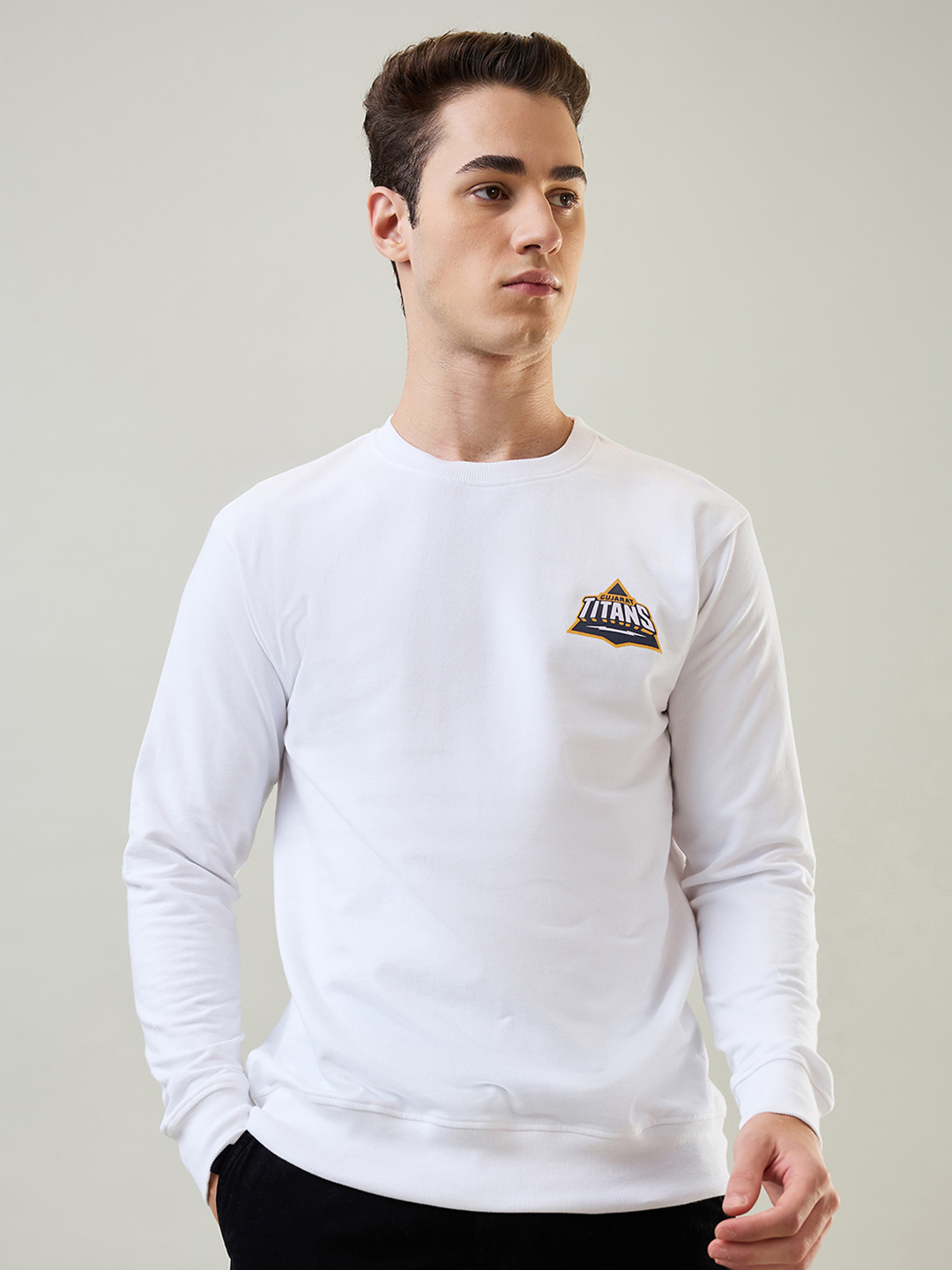 Gujarat Titans Men White Logo Printed Full Sleeves Round Neck Cotton Sweatshirt  (3)