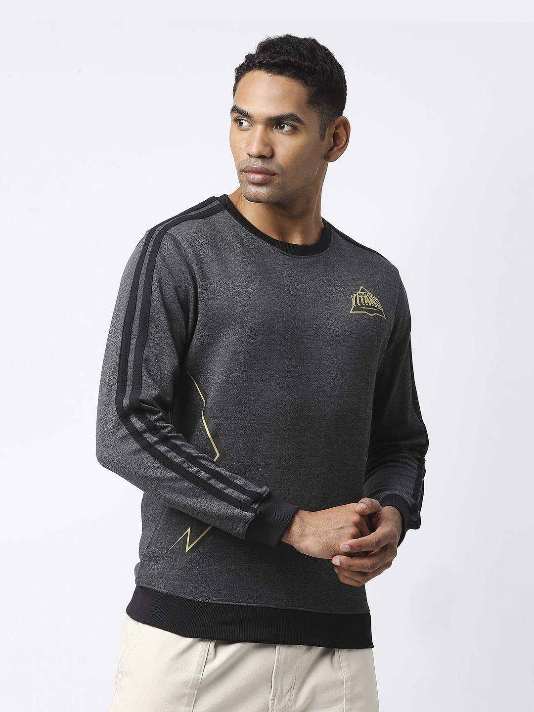 Gujarat Titans Men Anthra Melange Solid Full Sleeves Round Neck Sweatshirt (1)