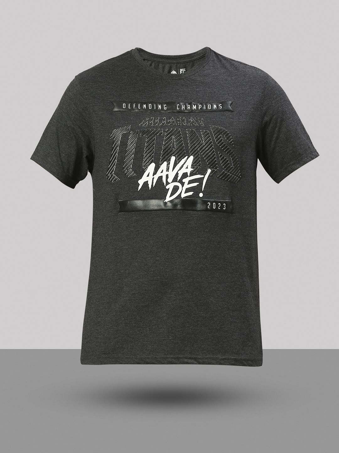 Gujarat Titans Men Anthra Melange Typography Print Half Sleves Round Neck T-Shirt (2)