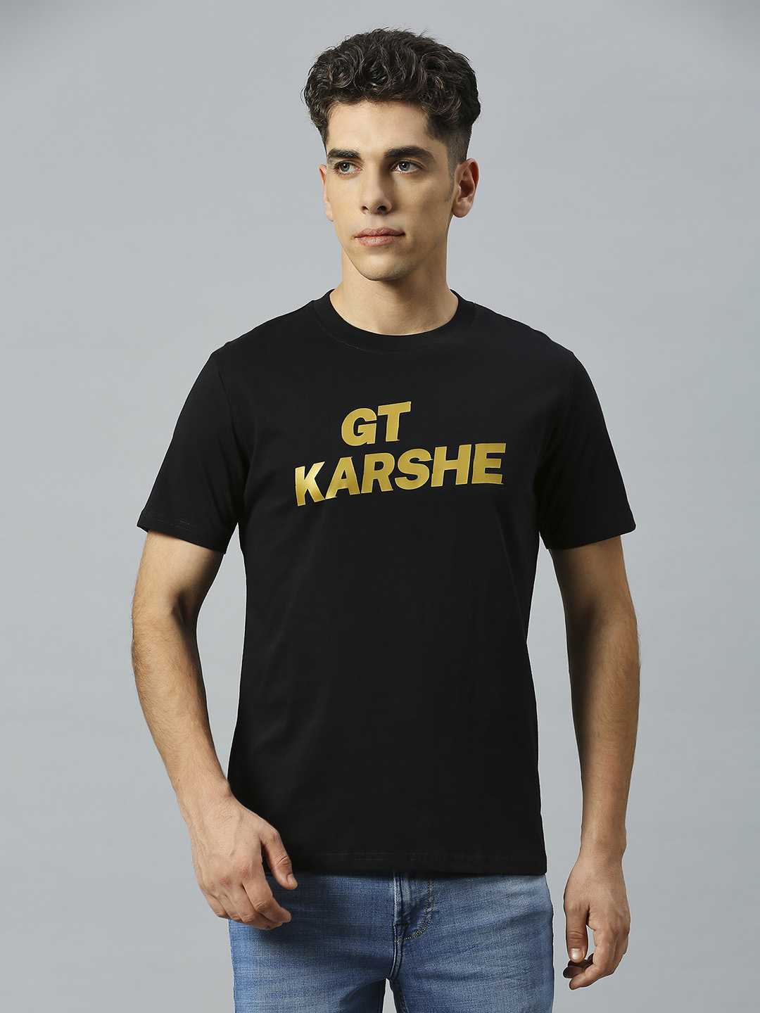 Gujarat Titans Men Black and Gold GT Karshe Printed Half Sleeves Polo Collar Cotton T-Shirt (1)