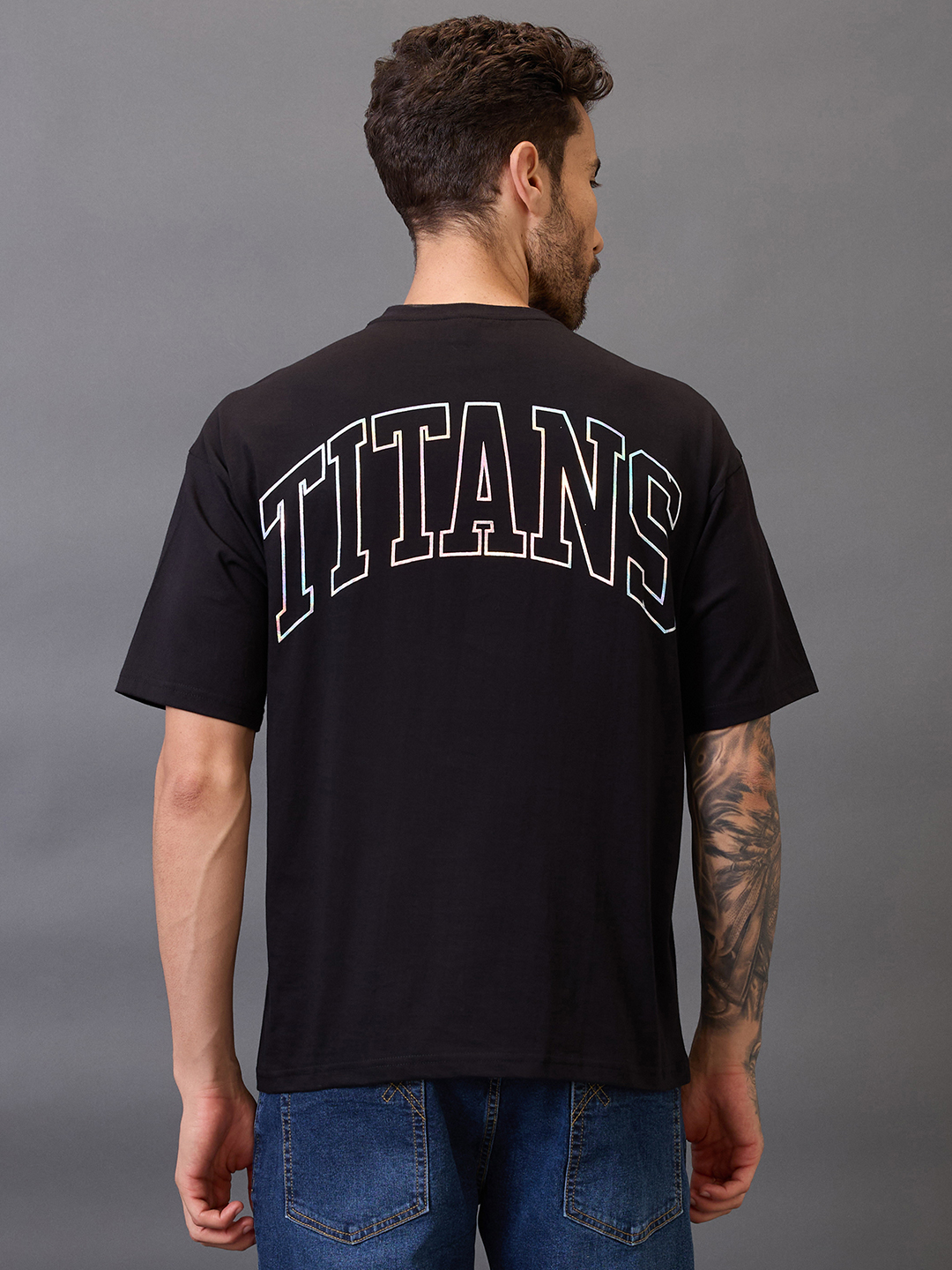 Gujarat Titans Men Black Graphic Printed Half Sleeves Round Neck Oversized Cotton T-Shirt (4)