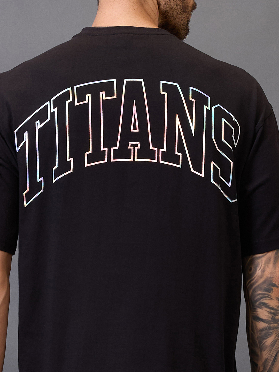 Gujarat Titans Men Black Graphic Printed Half Sleeves Round Neck Oversized Cotton T-Shirt (3)