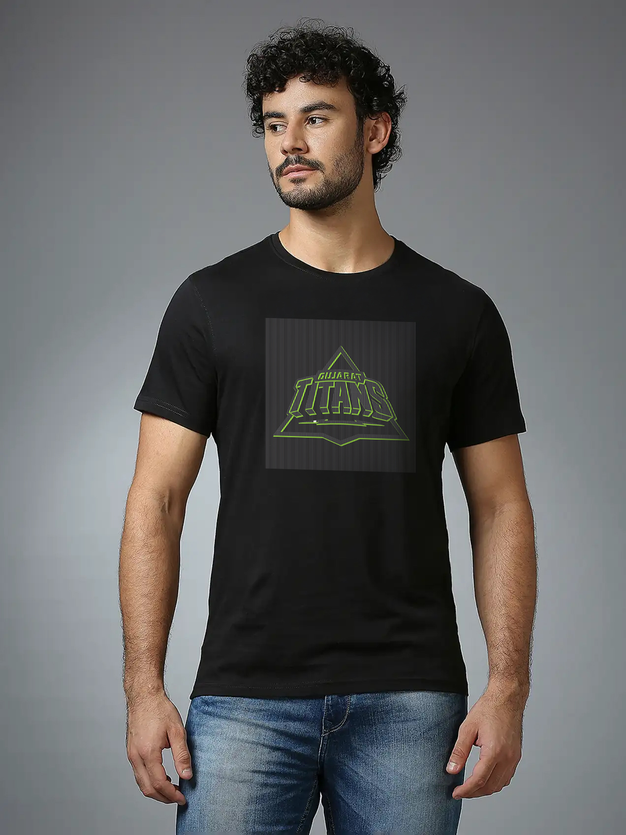 Men Black Logo Printed Half Sleeves Round Neck Cotton T-Shirt