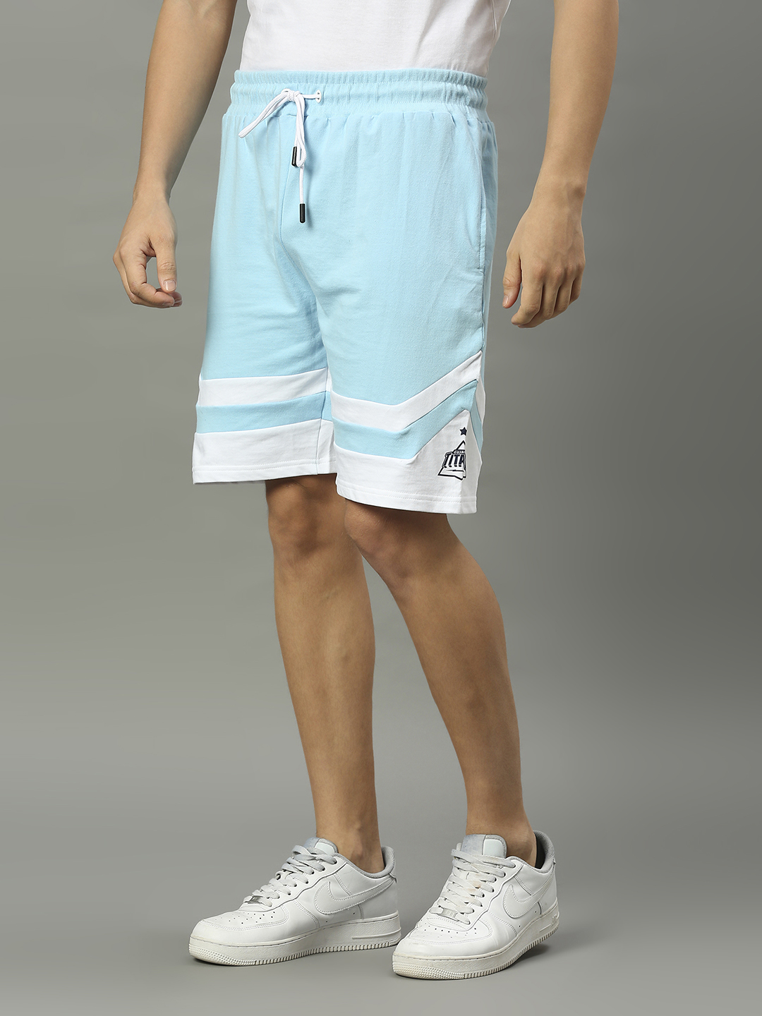 Gujarat Titans Men Blue and White Colourblocked Mid-Rise Cotton Sports Shorts (3)