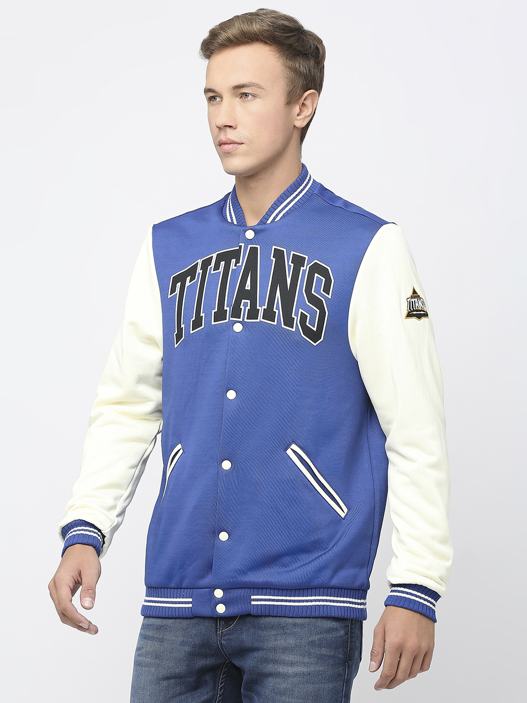 Gujarat Titans Men Blue and White Typography Printed Full Sleeves Stand Collar Varsity Jacket  (2)