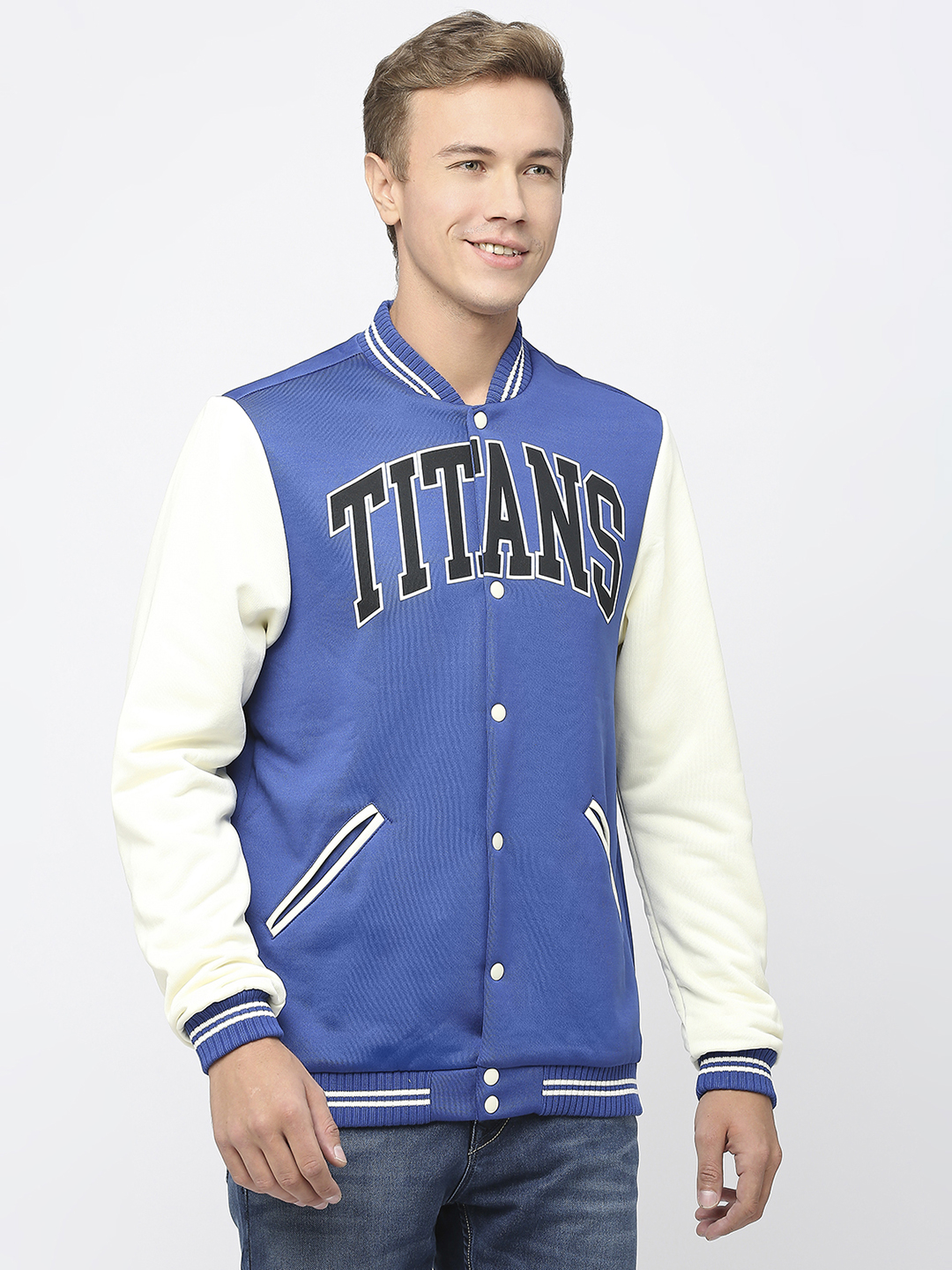 Gujarat Titans Men Blue and White Typography Printed Full Sleeves Stand Collar Varsity Jacket  (3)