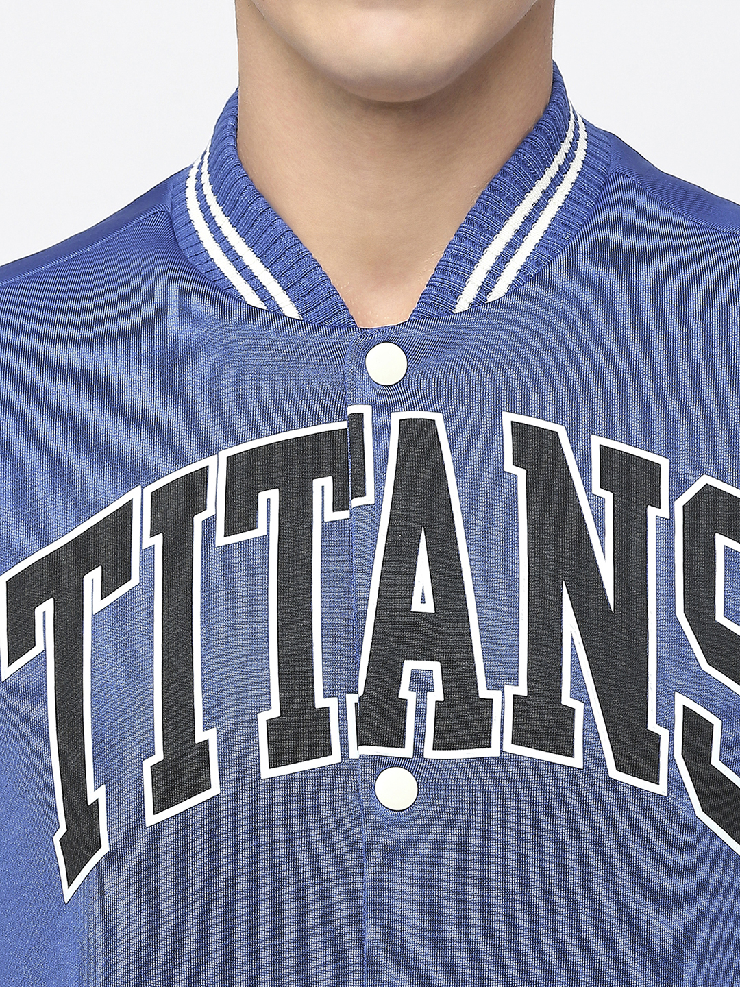 Gujarat Titans Men Blue and White Typography Printed Full Sleeves Stand Collar Varsity Jacket  (7)