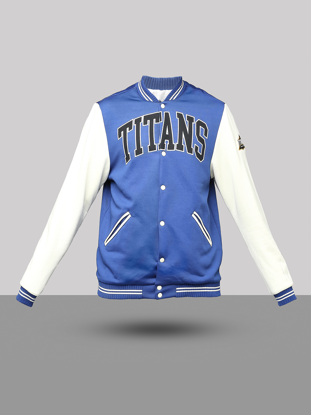 Gujarat Titans Men Blue and White Typography Printed Full Sleeves Stand Collar Varsity Jacket  (8)