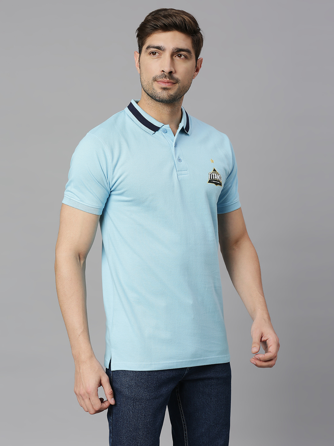 Gujarat Titans Men Blue Solid Half Sleeves Polo Collar Cotton T-Shirt (3)