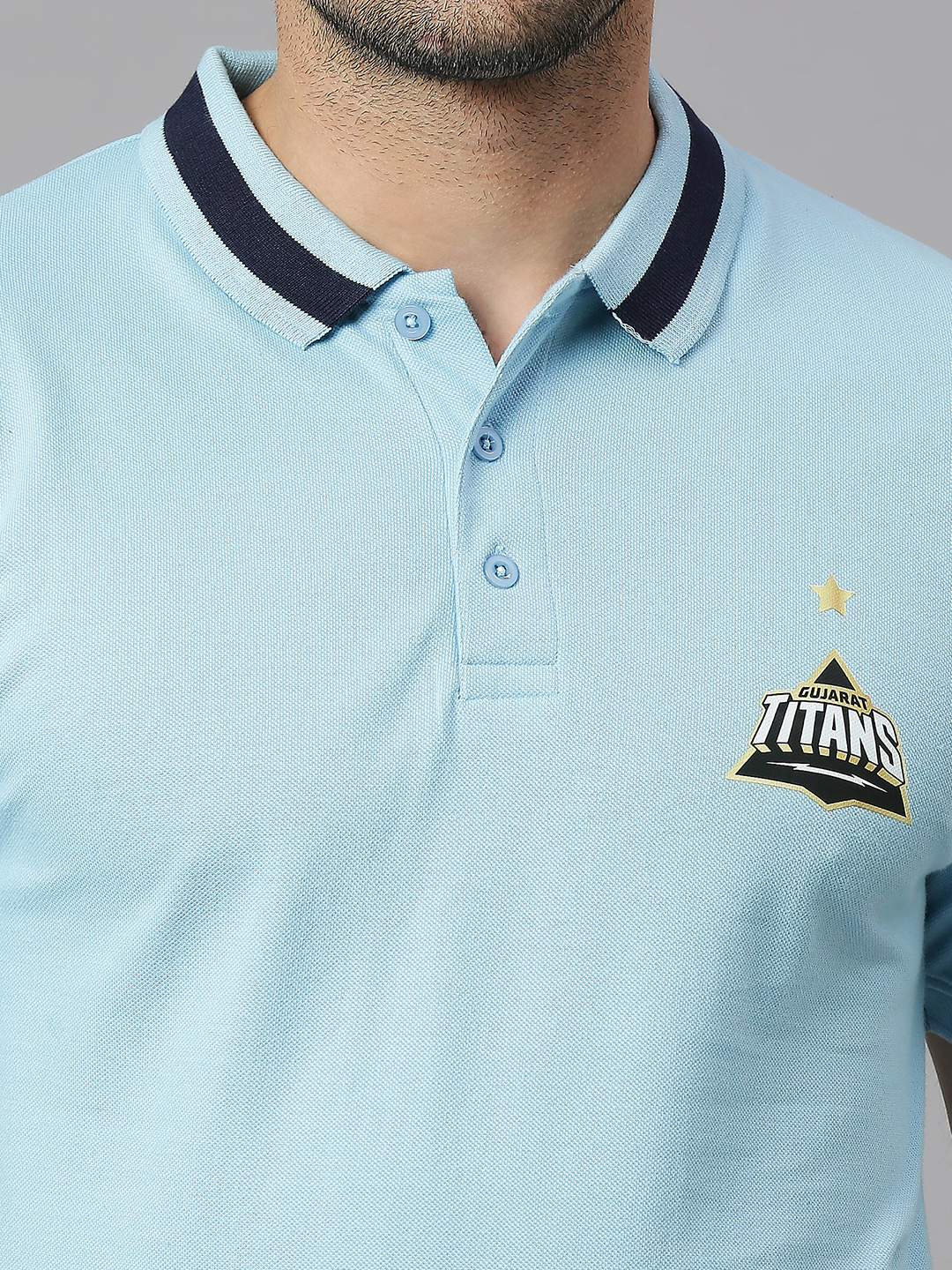 Gujarat Titans Men Blue Solid Half Sleeves Polo Collar Cotton T-Shirt (4)