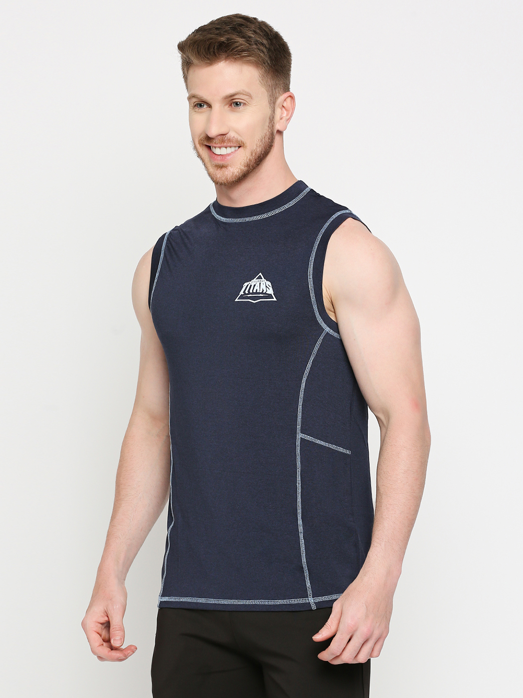 Gujarat Titans Men Blue Solid Round Neck Sleeveless Polycotton Sports Vest (2)
