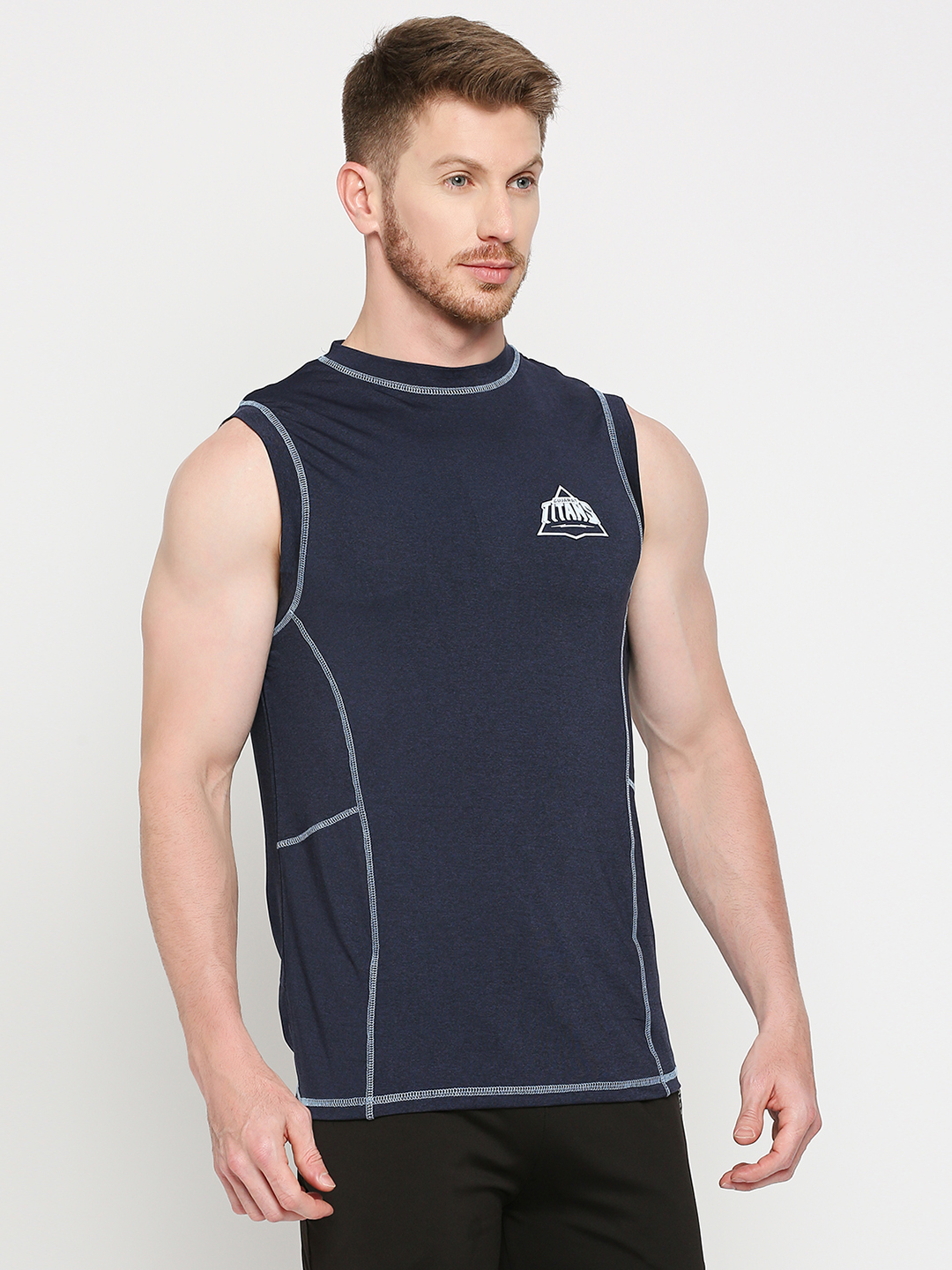 Gujarat Titans Men Blue Solid Round Neck Sleeveless Polycotton Sports Vest (4)