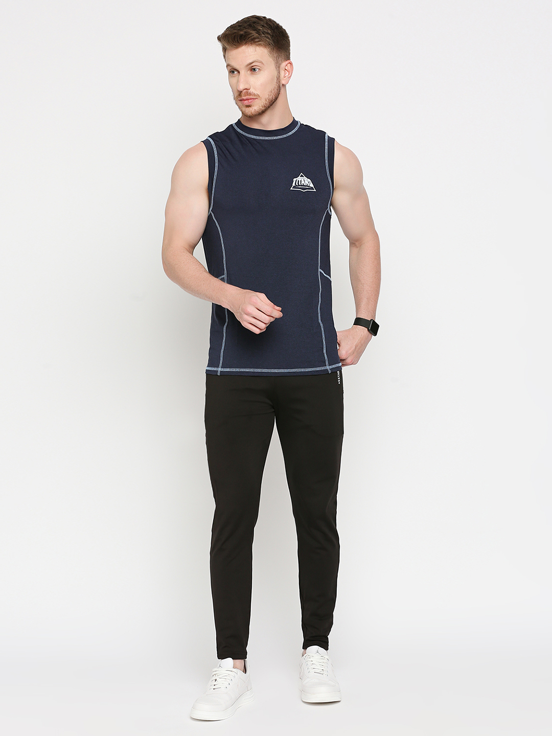 Gujarat Titans Men Blue Solid Round Neck Sleeveless Polycotton Sports Vest (5)