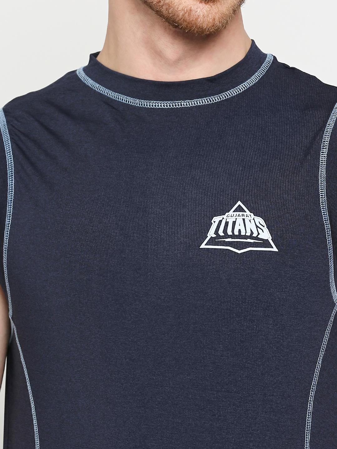 Gujarat Titans Men Blue Solid Round Neck Sleeveless Polycotton Sports Vest (6)