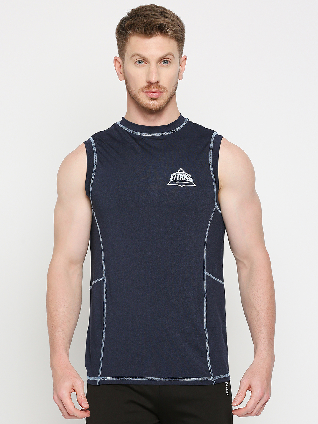 Gujarat Titans Men Blue Solid Round Neck Sleeveless Polycotton Sports Vest (1)