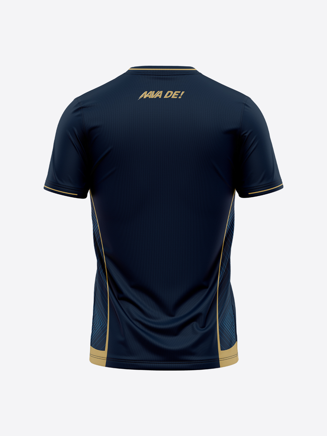 Dream11 Men Navy Blue and Gold Striped Half Sleeves V-Neck Polyester T-Shirt (8)