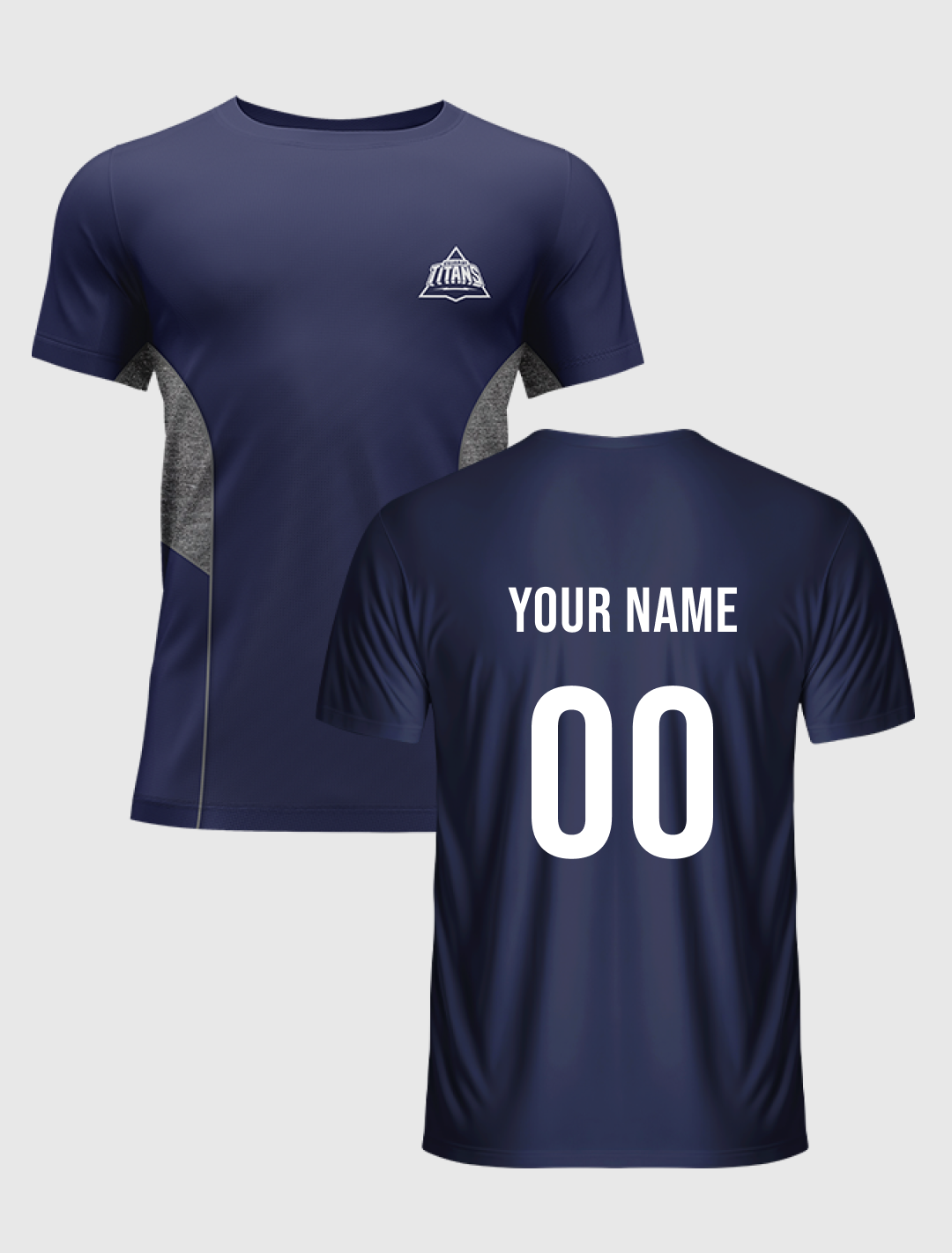 Gujarat Titans Men Navy Blue and Grey Colourblocked Half Sleeves Round Neck T-Shirt: Customised With Your Name By FanCod (2)