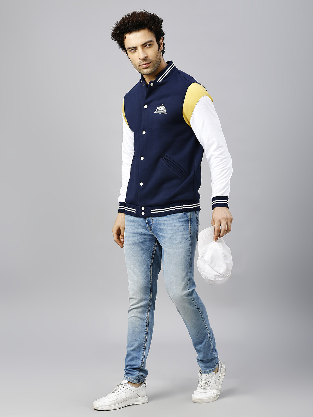 Gujarat Titans Men Navy Blue and White Colourblocked Printed Full Sleeves Stand Collar Bomber Jacket (6)