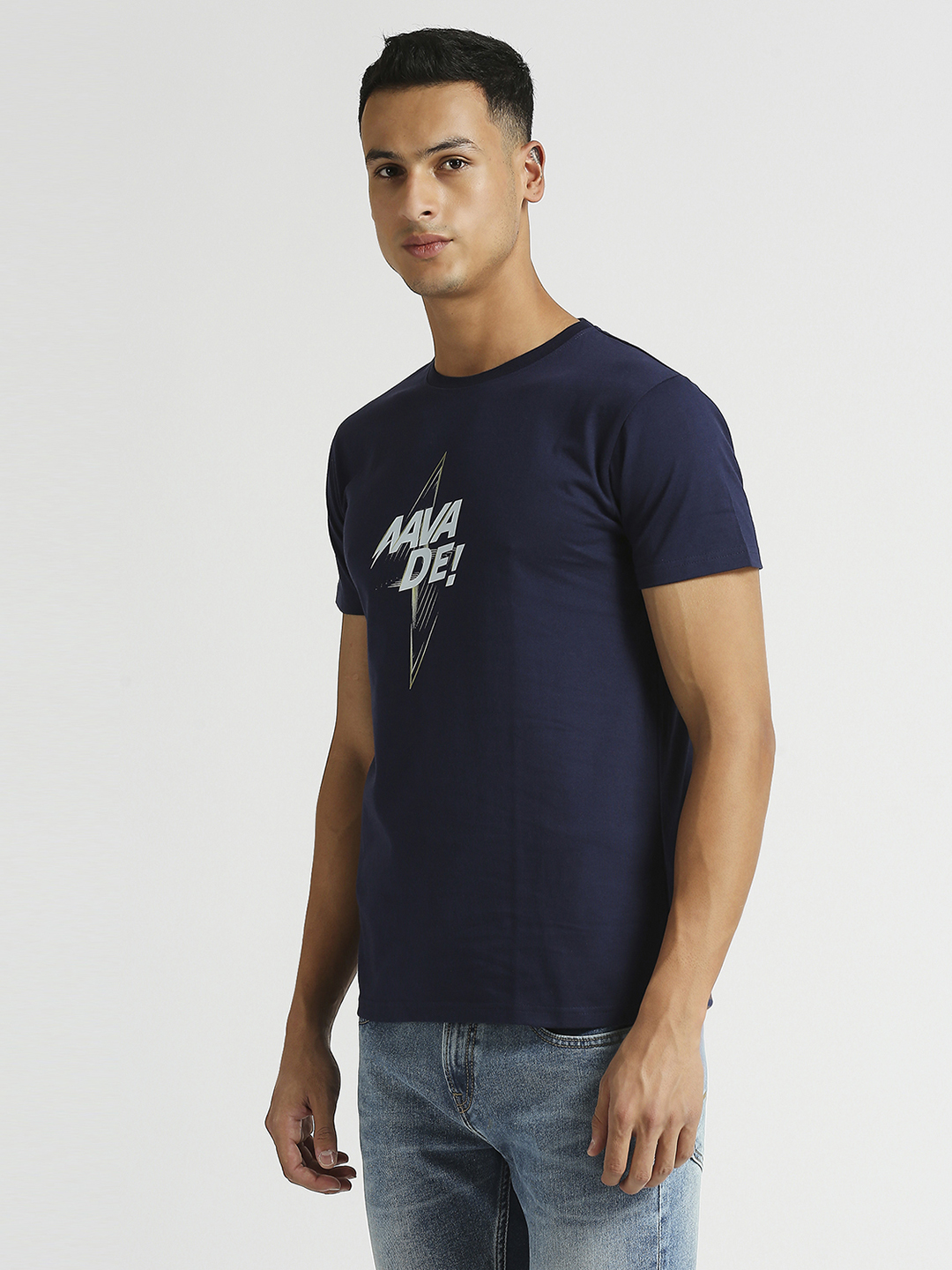 Gujarat Titans Men Navy Blue and White Printed Aava De Half Sleeves Round Neck Cotton T-Shirt (2)