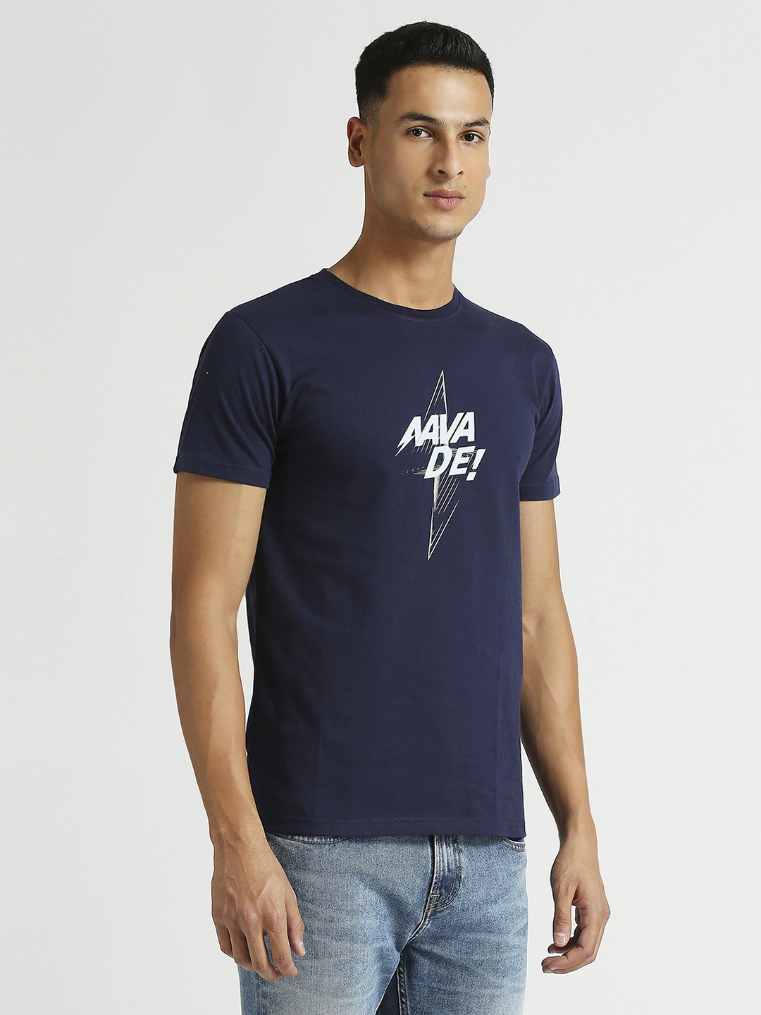 Gujarat Titans Men Navy Blue and White Printed Aava De Half Sleeves Round Neck Cotton T-Shirt (3)