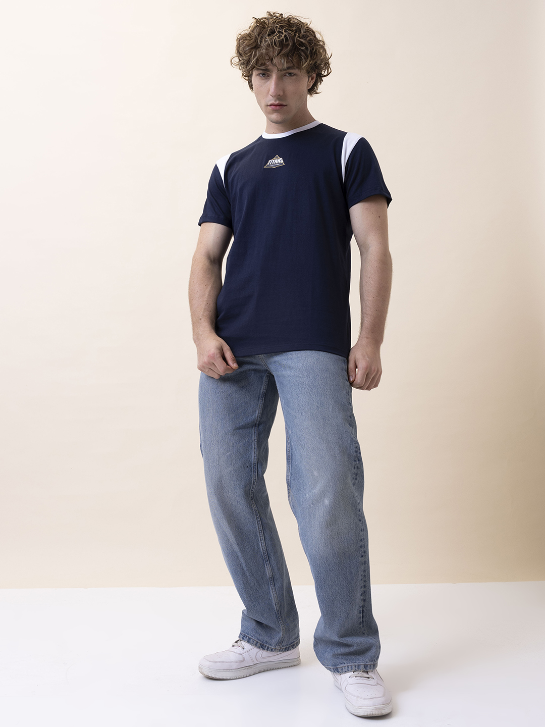 Gujarat Titans Men Navy Blue and White Striped Half Sleeves Round Neck Cotton T-Shirt (4)