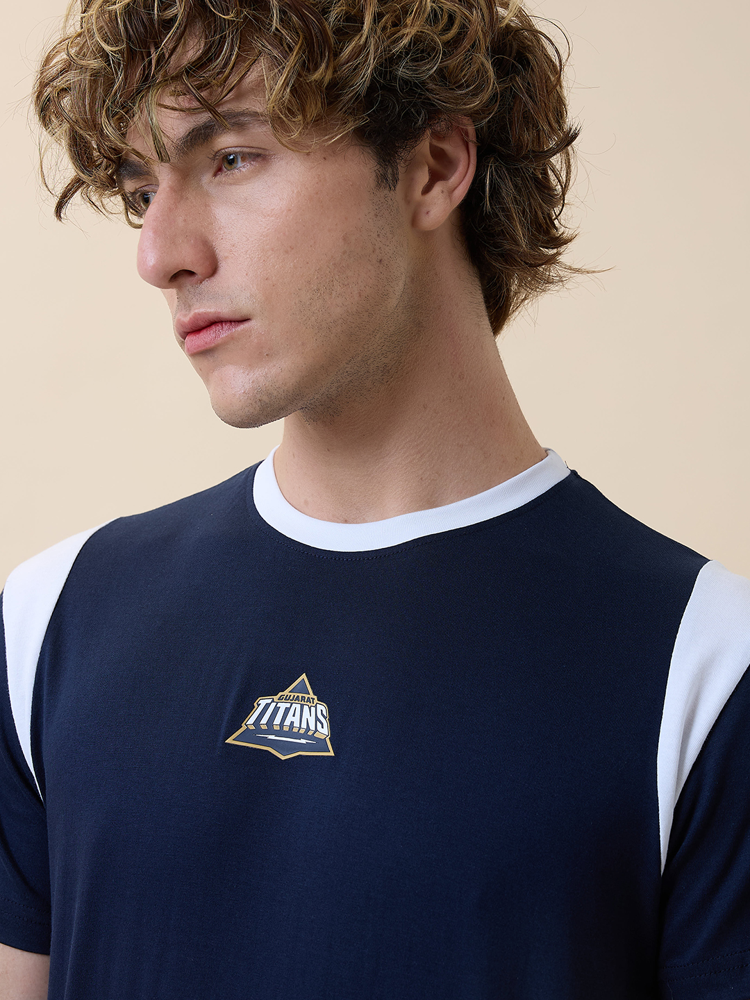 Gujarat Titans Men Navy Blue and White Striped Half Sleeves Round Neck Cotton T-Shirt (5)