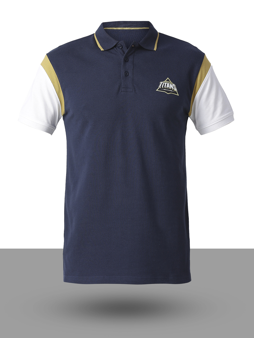 Gujarat Titans Men Navy Blue and White Typography Printed Colourblocked Half Sleeves Polo Collar Cotton T-Shirt (7)