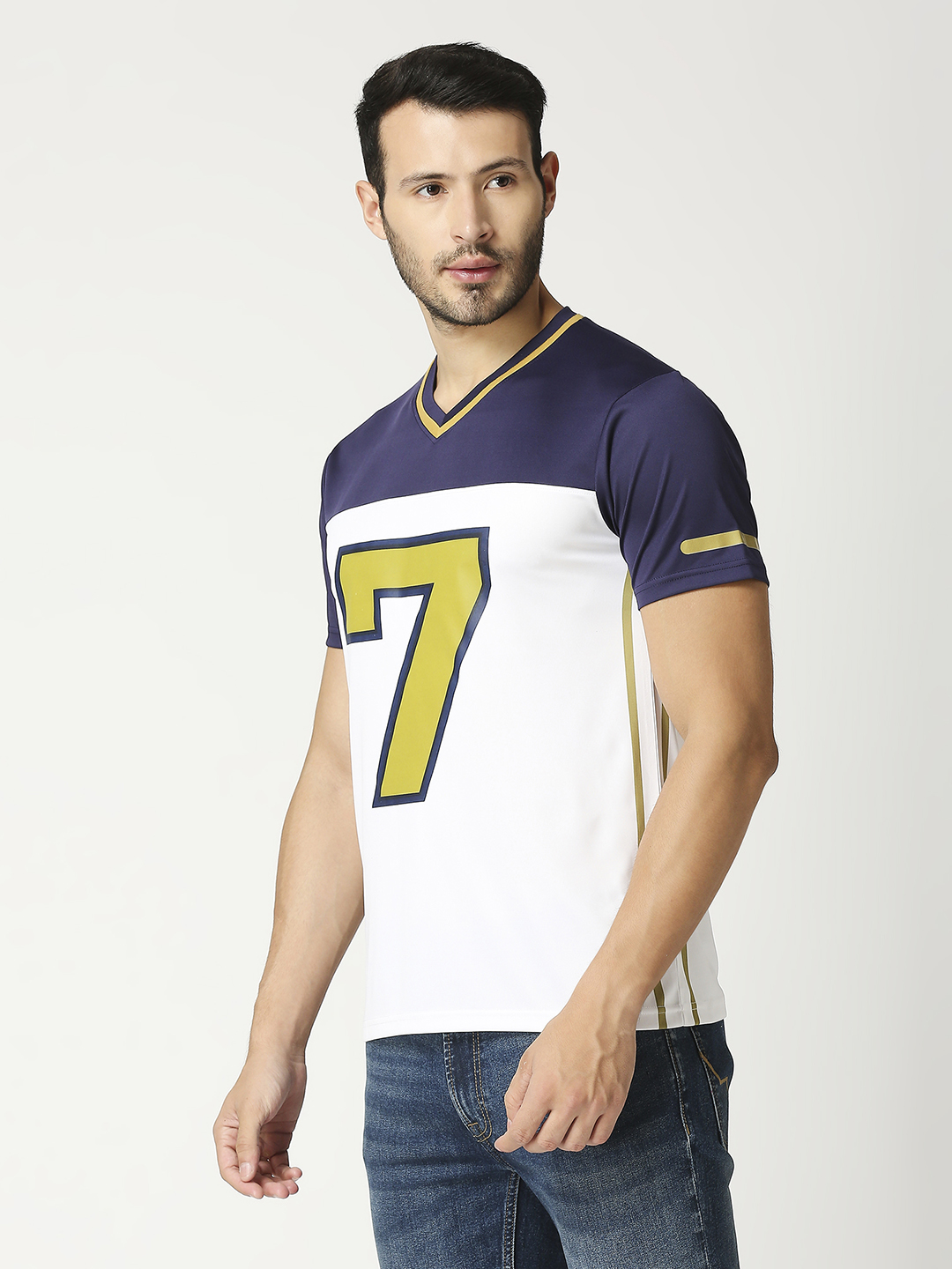 Gujarat Titans Men Navy Blue and White Typography Printed Colourblocked Half Sleeves V-Neck Polyester T-Shirt (2)