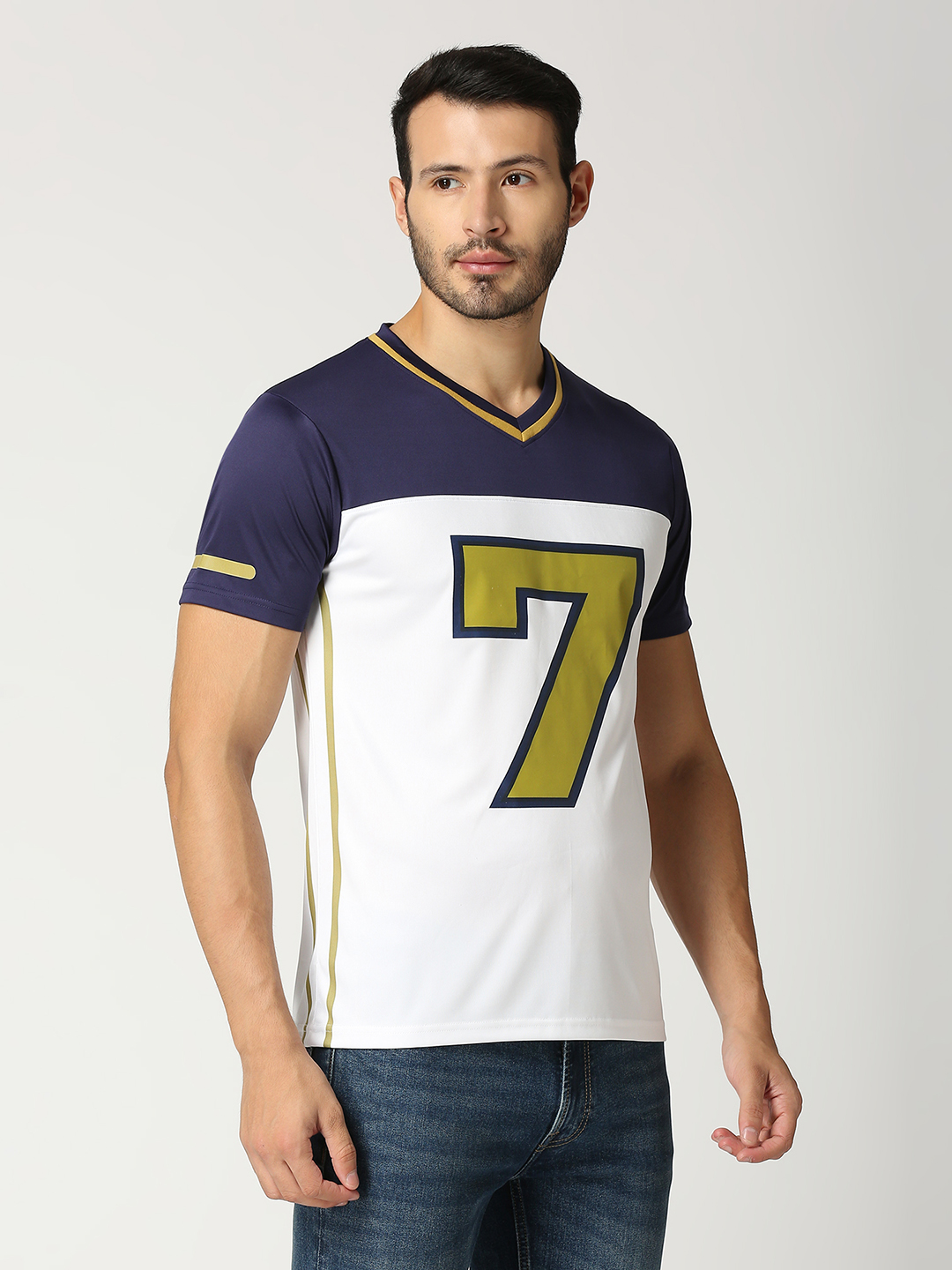 Gujarat Titans Men Navy Blue and White Typography Printed Colourblocked Half Sleeves V-Neck Polyester T-Shirt (3)