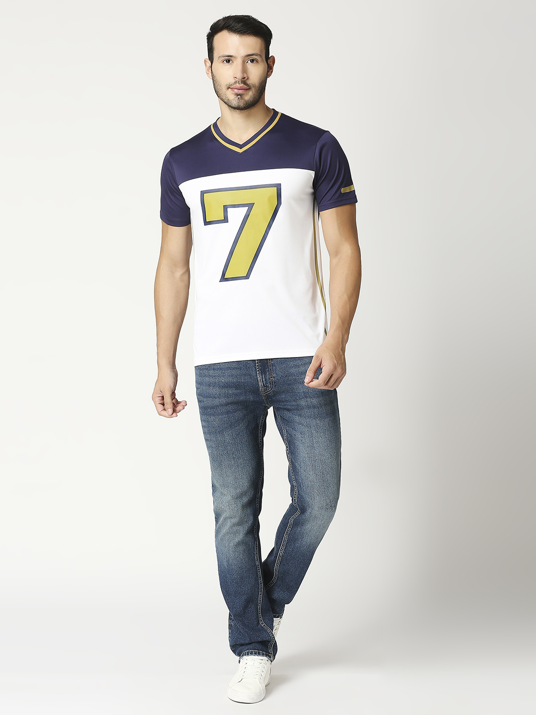 Gujarat Titans Men Navy Blue and White Typography Printed Colourblocked Half Sleeves V-Neck Polyester T-Shirt (5)