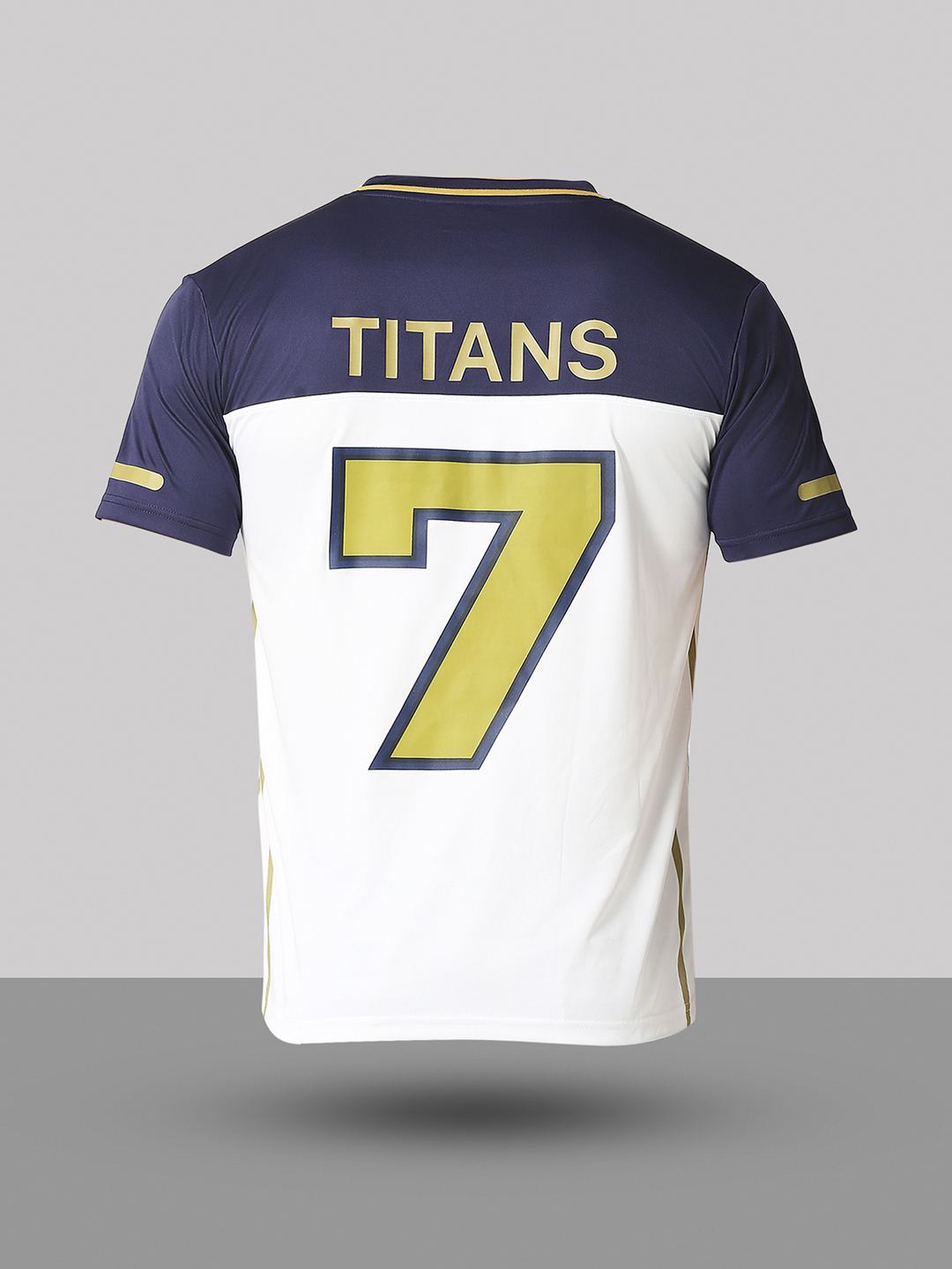 Gujarat Titans Men Navy Blue and White Typography Printed Colourblocked Half Sleeves V-Neck Polyester T-Shirt (8)