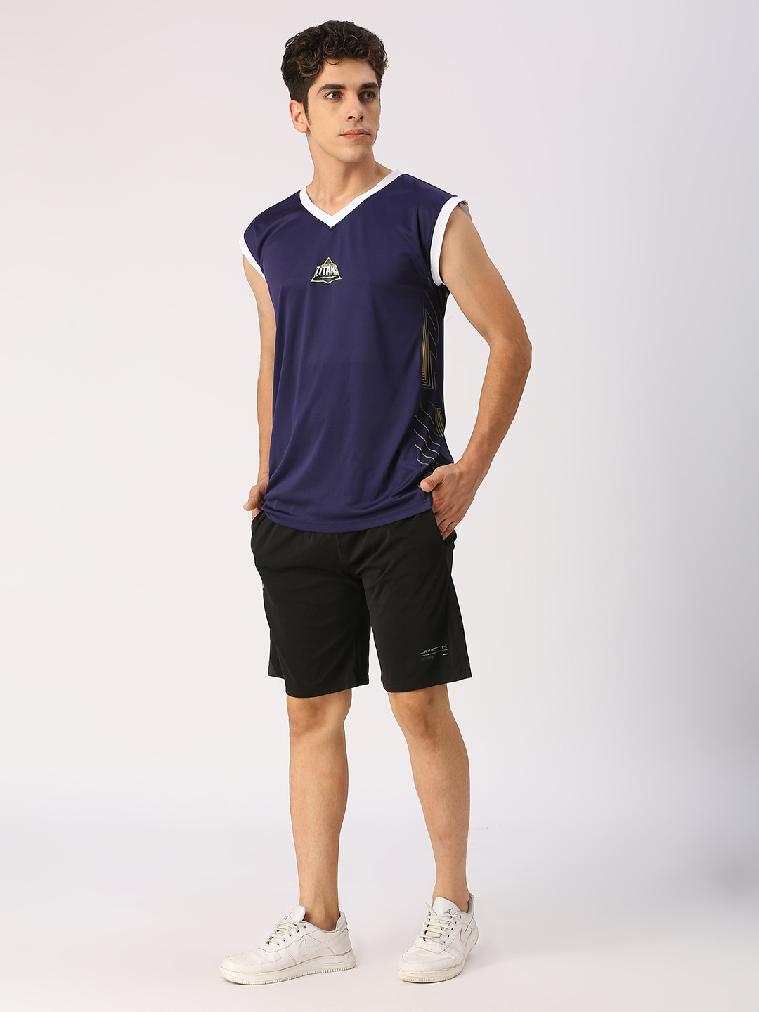 Gujarat Titans Men Navy Blue Logo Printed Sleeveless V-Neck Cotton Sports Vest (4)